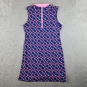 IBKUL Dress Womens Medium Navy Blue Pink Horsebit Sleeveless Golf Bitty